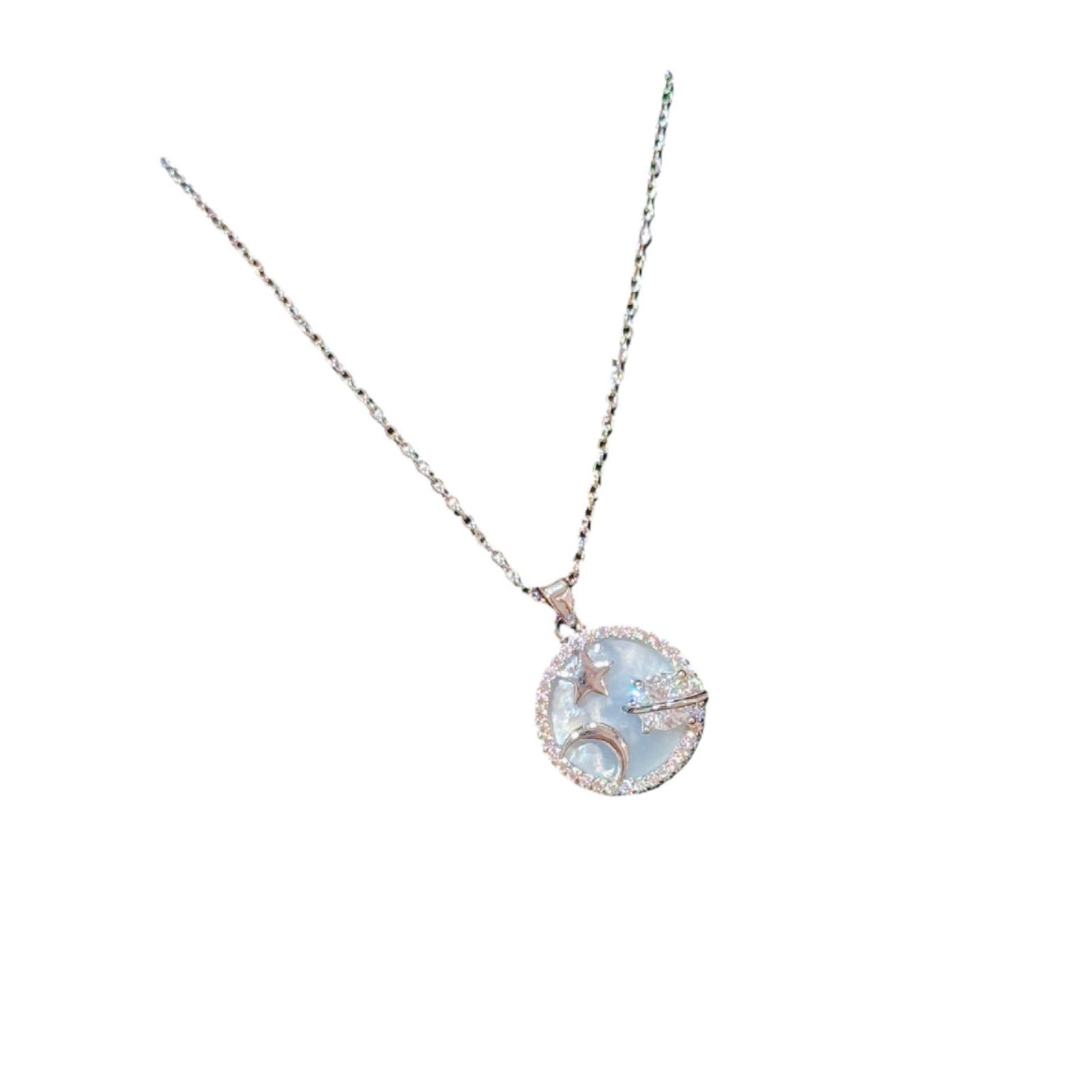 Hot Selling Moon Star Pendant Necklace with Natural Shell, Luxury Dainty Elegant Clavicle Jewelry