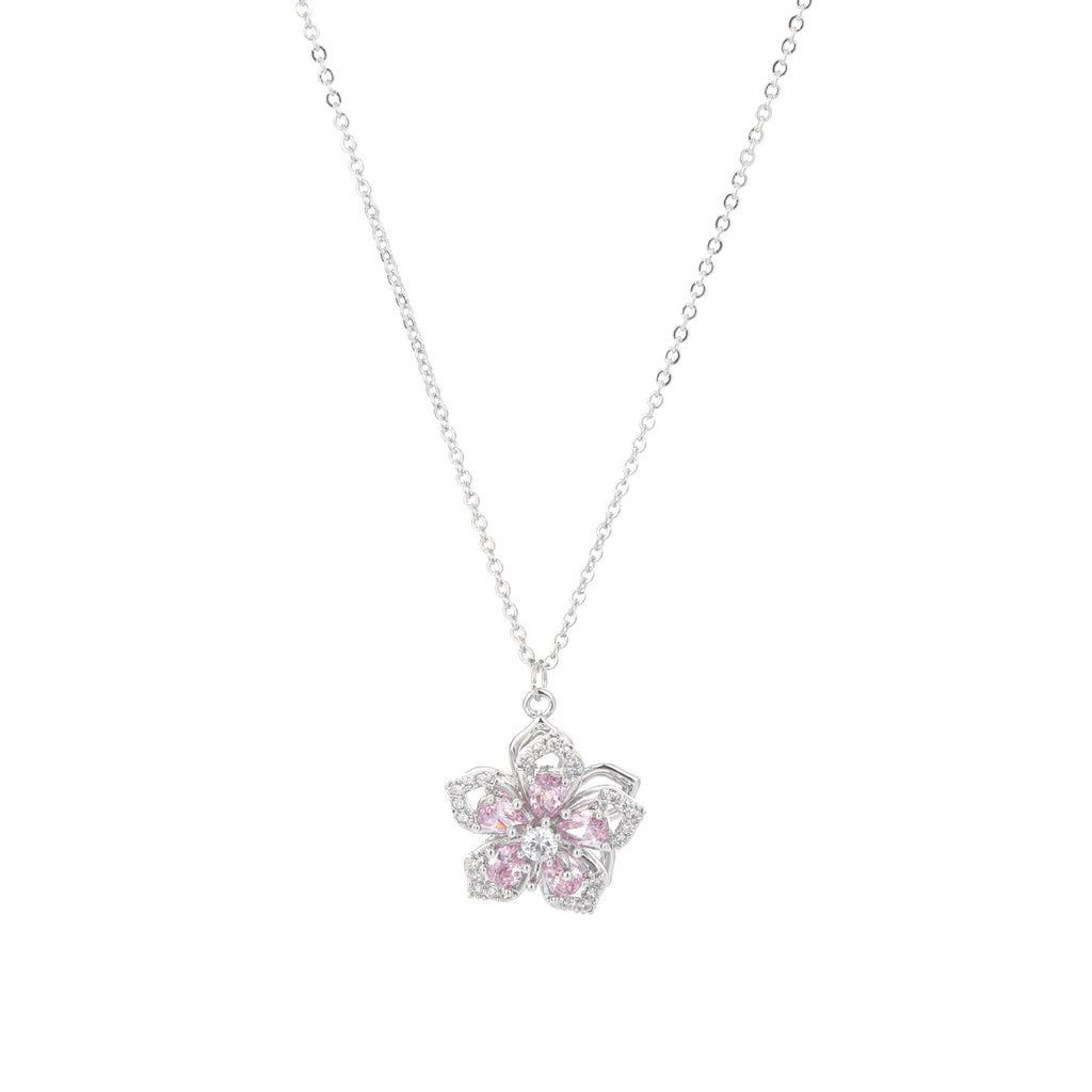 Dainty Sweet Fresh Floral Pendant Cubic Zirconia Necklace, Luxury Niche Elegant All-Match Daily Clavicle Jewelry