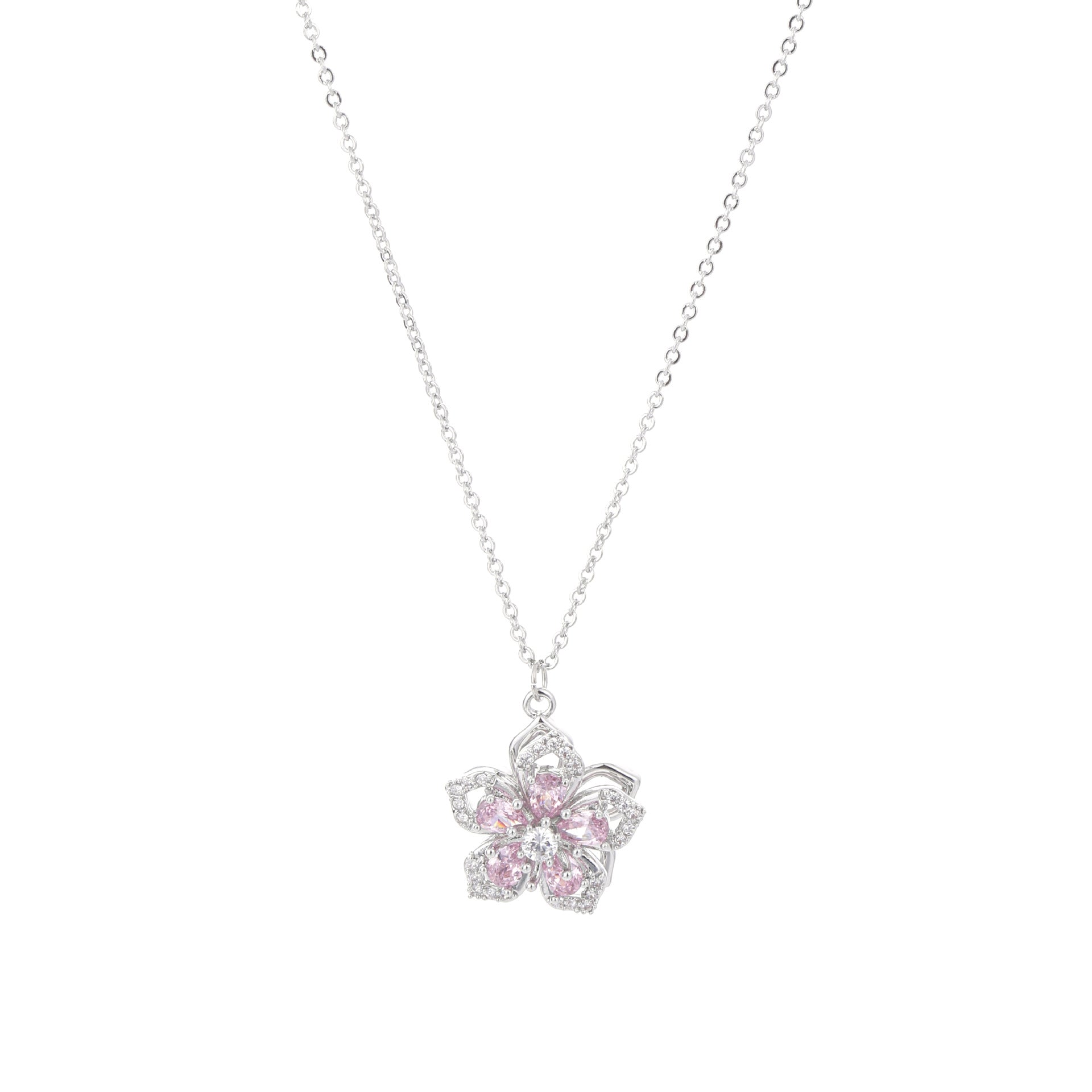 Dainty Sweet Fresh Floral Pendant Cubic Zirconia Necklace, Luxury Niche Elegant All-Match Daily Clavicle Jewelry