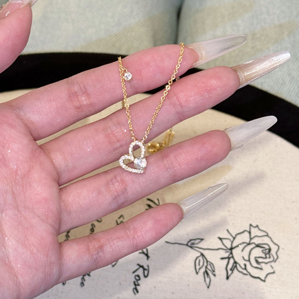 Heart Cubic Zirconia Necklace, Minimalist Dainty Luxury Clavicle Chain, Trendy European American All-match Women Jewelry