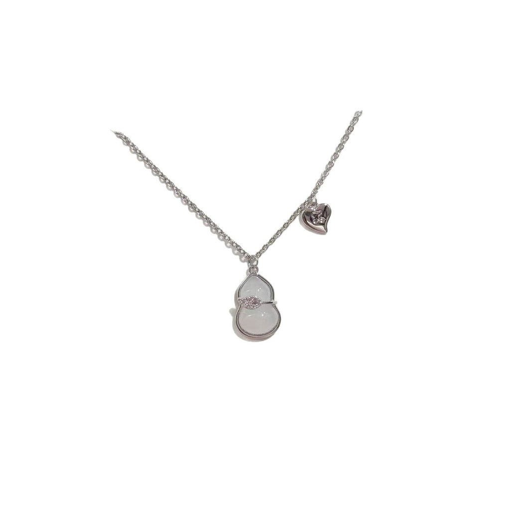 White Jade Glass Gourd Pendant Necklace, Elegant Lucky Fashion Neck Chain