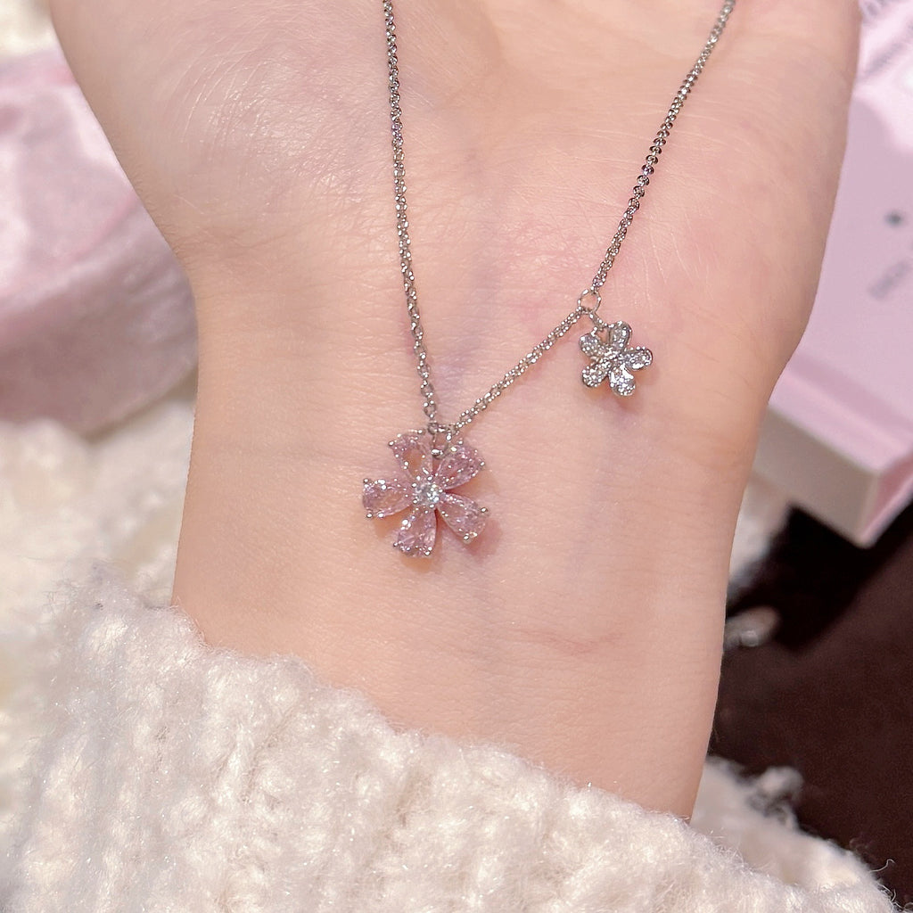 Cherry Blossom Pendant Necklace Sparkling Elegant Clavicle Chain Sweet Fashion Jewelry for Girls