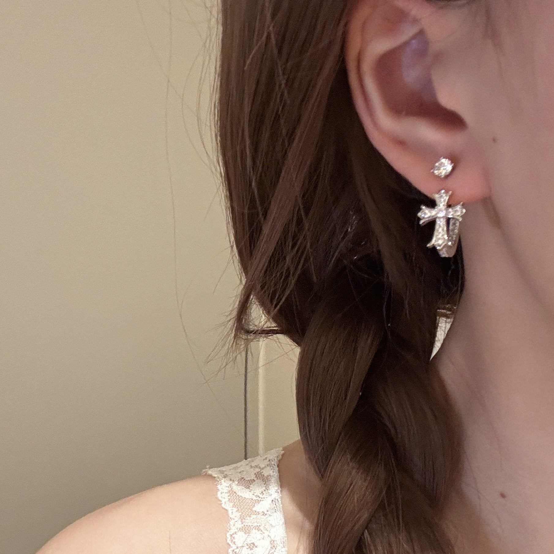 Vintage Cross Stud Earrings, S925 Silver Full Shining Zircon Earrings, Luxury High-grade Delicate Versatile Ear Jewelry