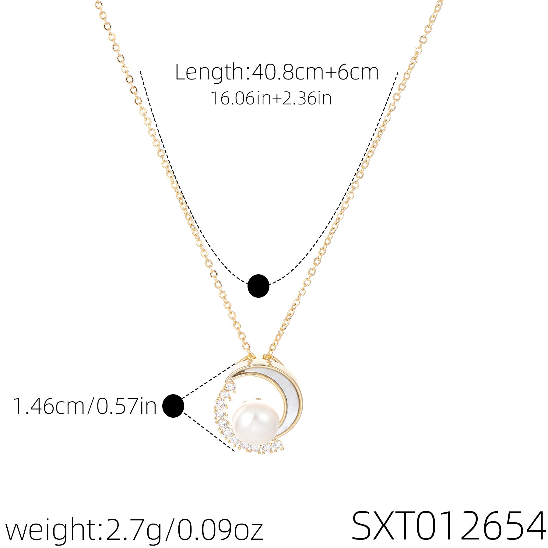 Niche Luxury Round Hoop & Crescent Moon Pearl Pendant Necklace, Dainty Elegant All-Match Office Commute Choker Jewelry