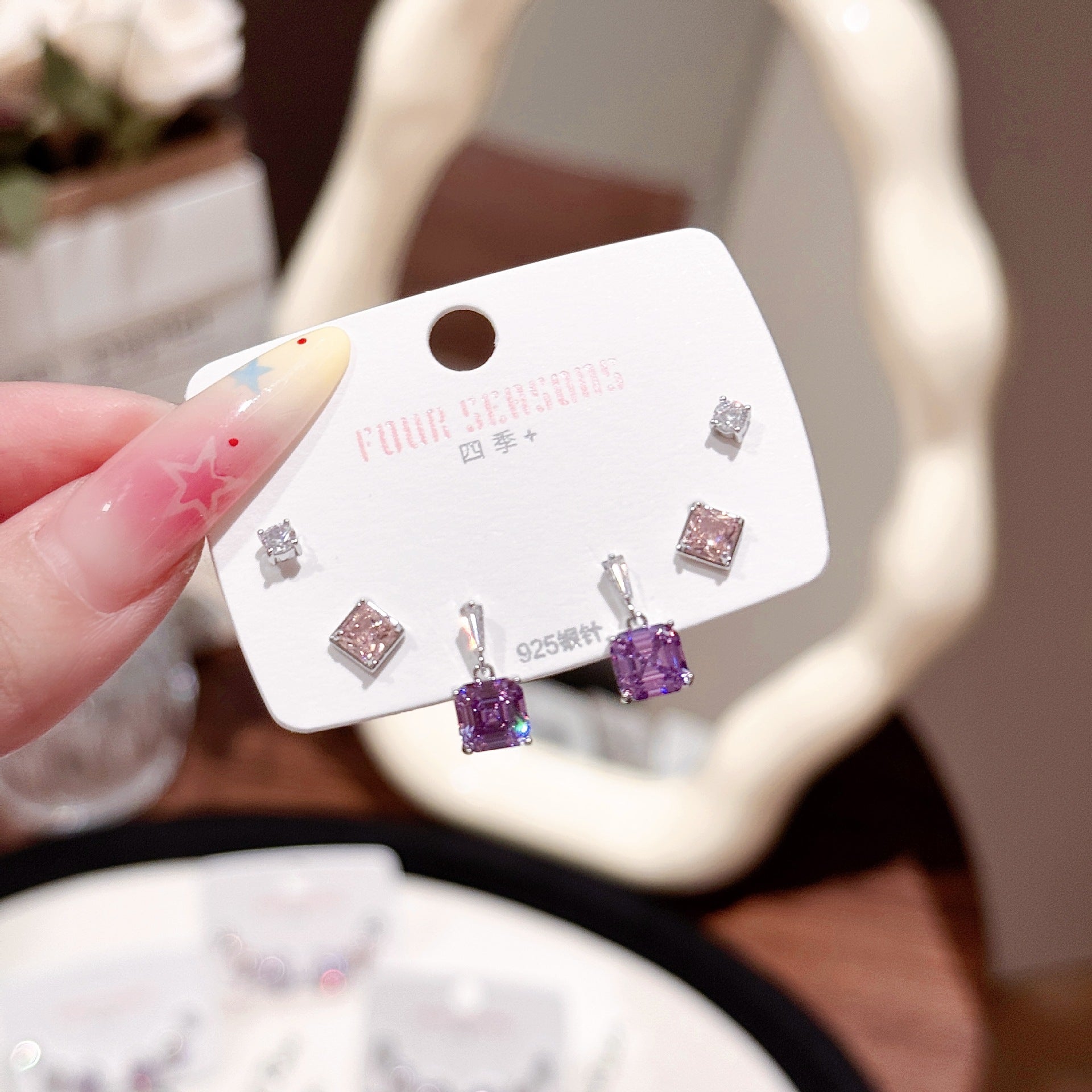 Women 3 Pairs Bling Bling Crystal Ear Studs Colorful Simple Style Silver Needle Ear Piercing Accessories Ear Healing Earrings Set
