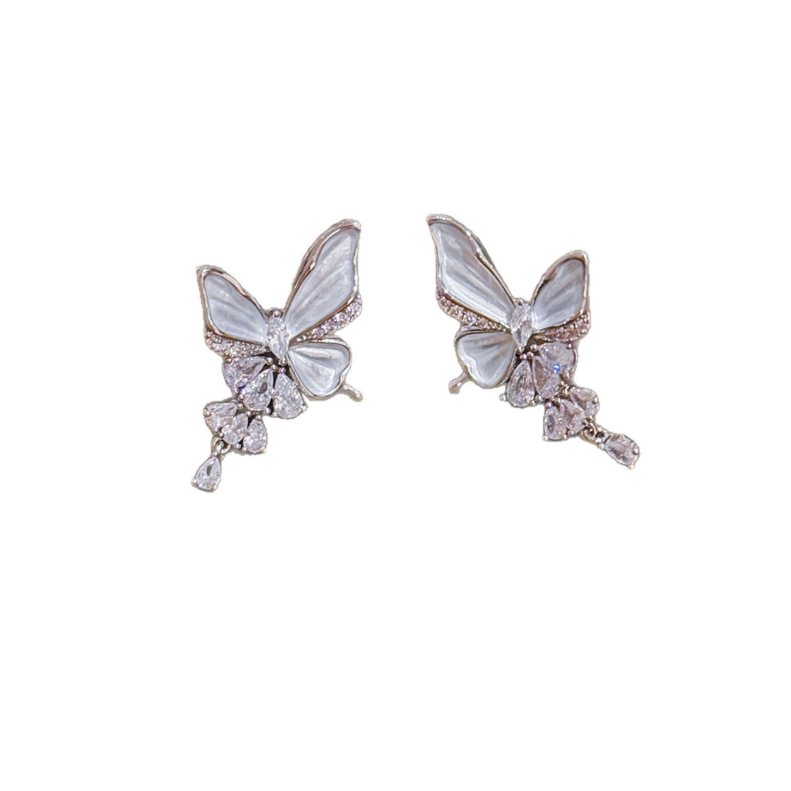 Shiny Butterfly Stud Earrings, Luxury Niche 925 Silver Needle Earrings, Exquisite Spring Fashion Design Ear Jewelry