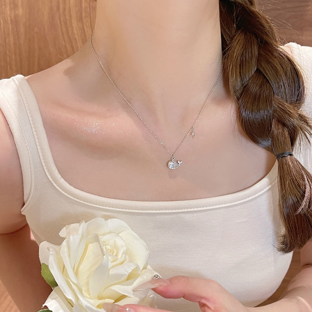 Lovely Dolphin Whale Pendant Necklace, Delicate Personalized Accessories, Elegant Daily Clavicle Chain