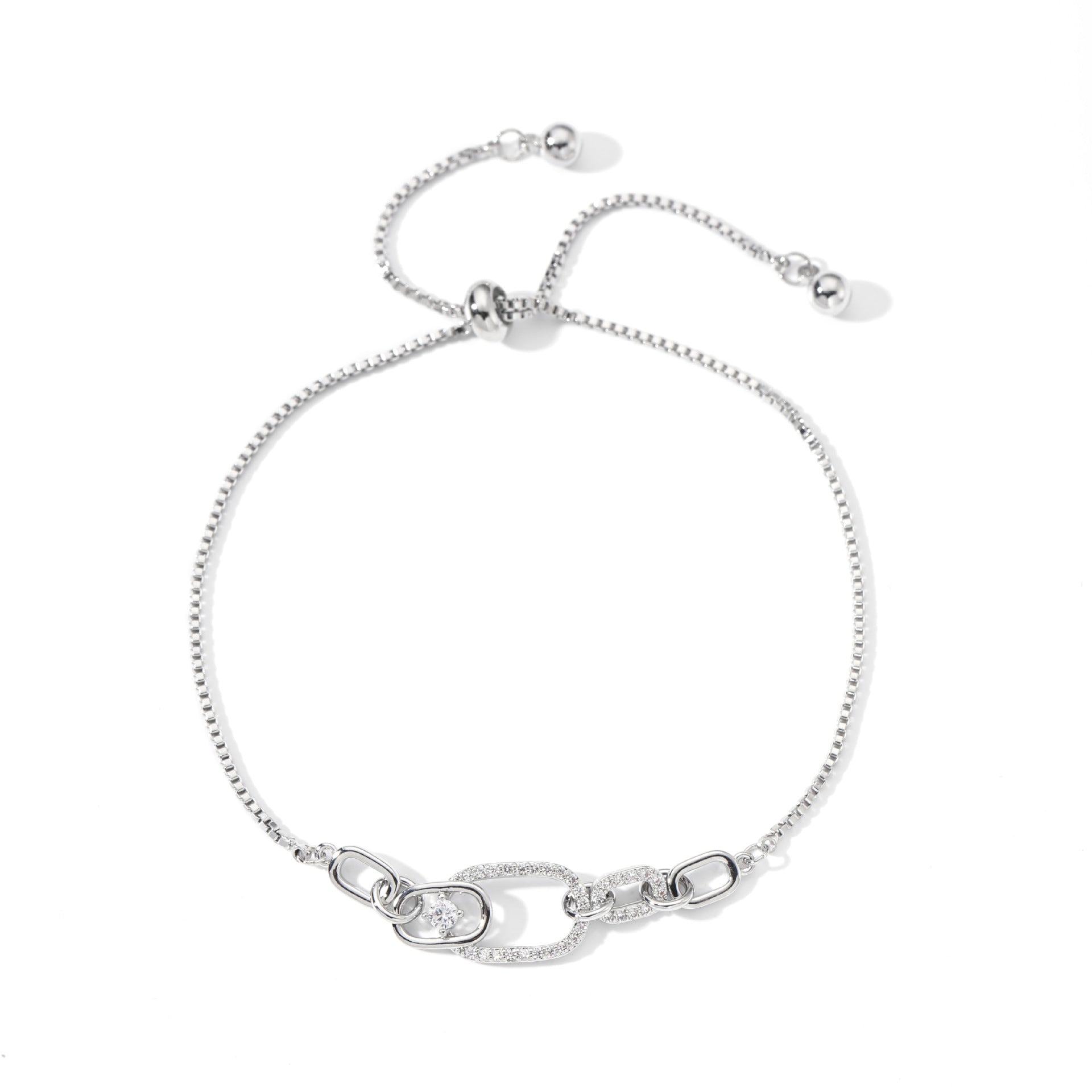 Interlocking Heart Bracelet, Luxury Sparkling Dance Crystal Bangle, Elegant High Sense Jewelry For Women