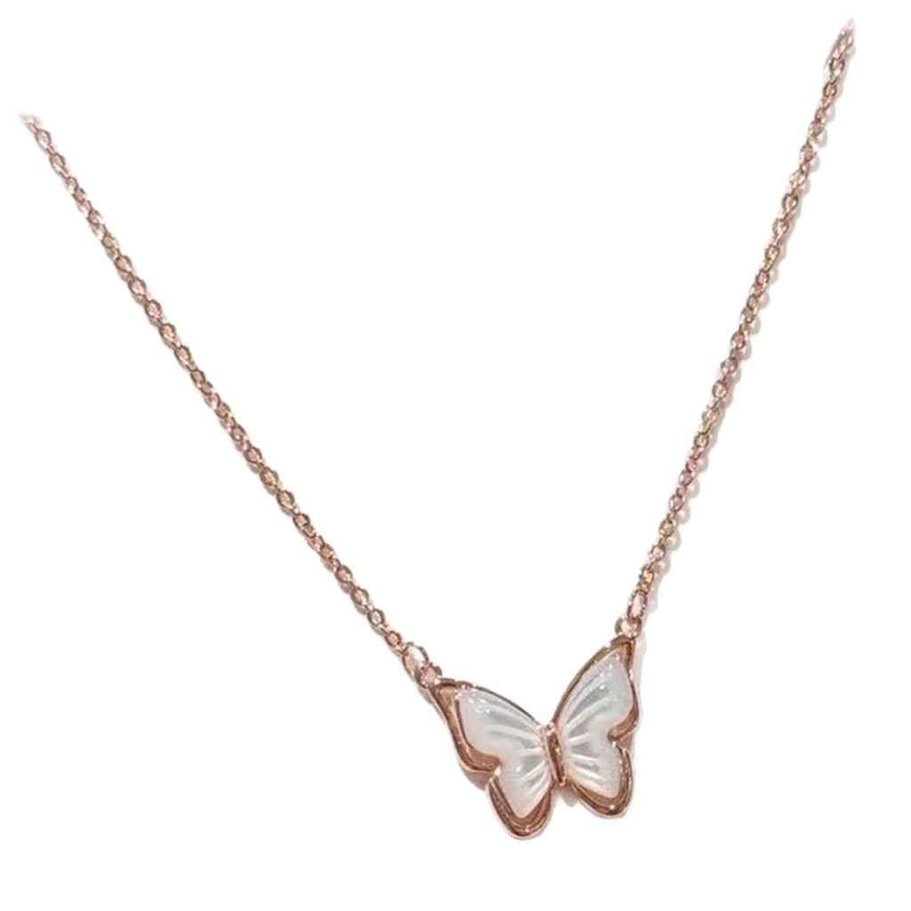 Boho European Korean Style Natural Shell Butterfly Pendant Necklace for Women, Niche Luxury Dainty Trendy INS Popular Versatile Collarbone Fine Jewelry
