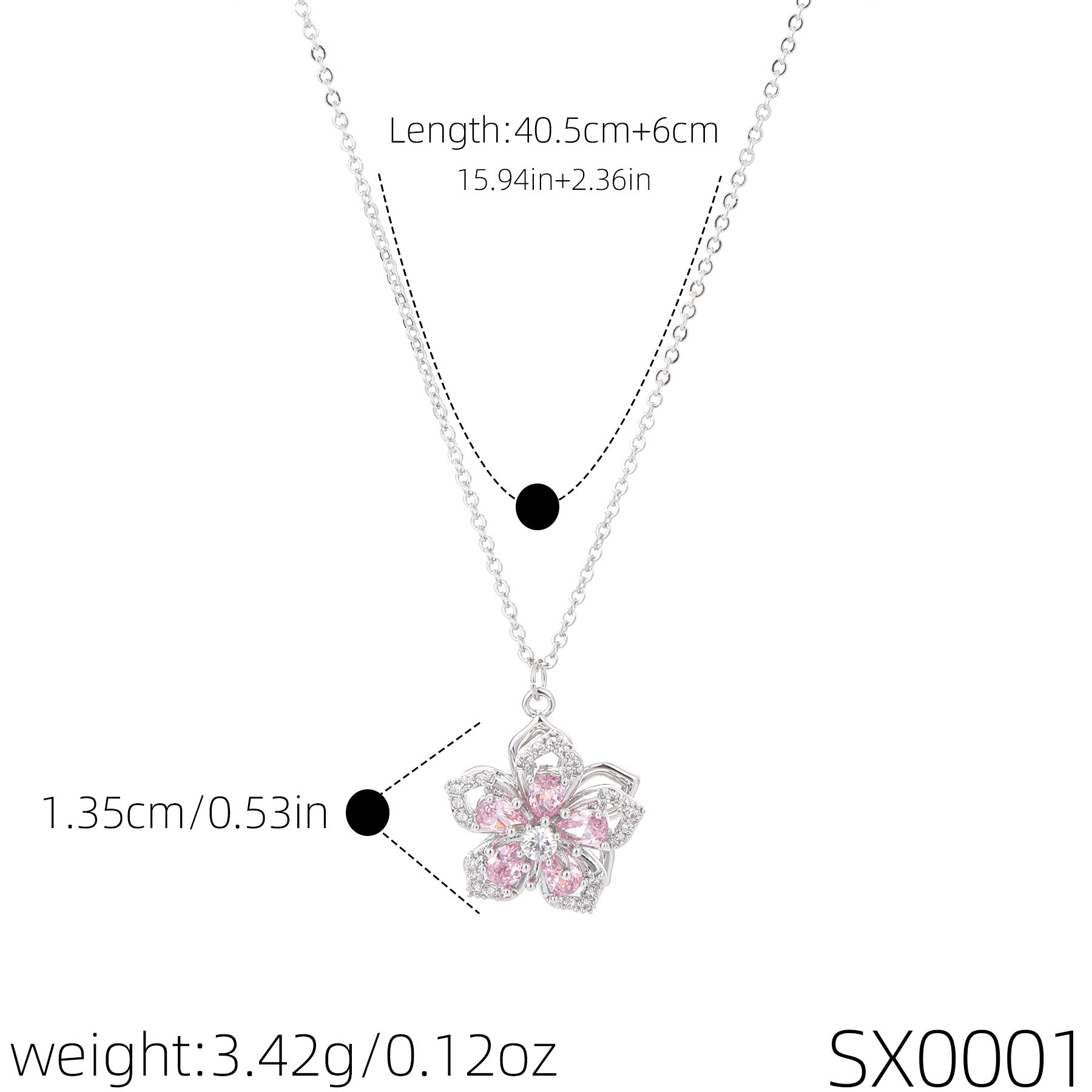 Dainty Sweet Fresh Floral Pendant Cubic Zirconia Necklace, Luxury Niche Elegant All-Match Daily Clavicle Jewelry