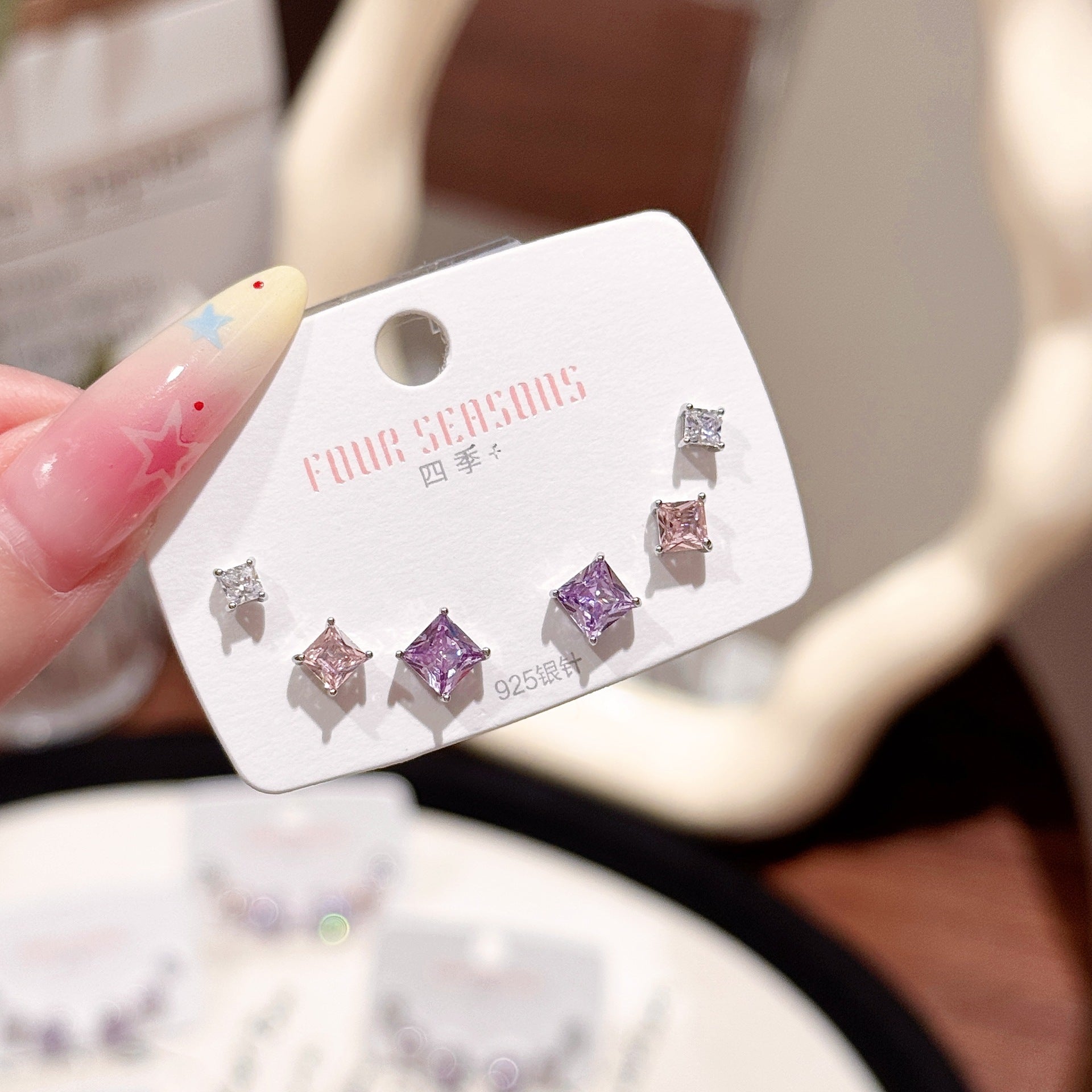 Women 3 Pairs Bling Bling Crystal Ear Studs Colorful Simple Style Silver Needle Ear Piercing Accessories Ear Healing Earrings Set