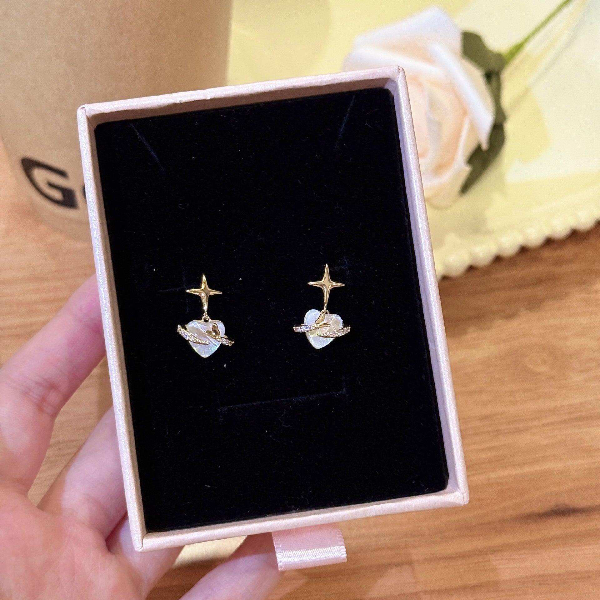 Korean Japanese Style Heart Star Zircon Earrings, Luxury High Grade Exquisite Ear Studs, Niche Fashion Jewelry Wholesale