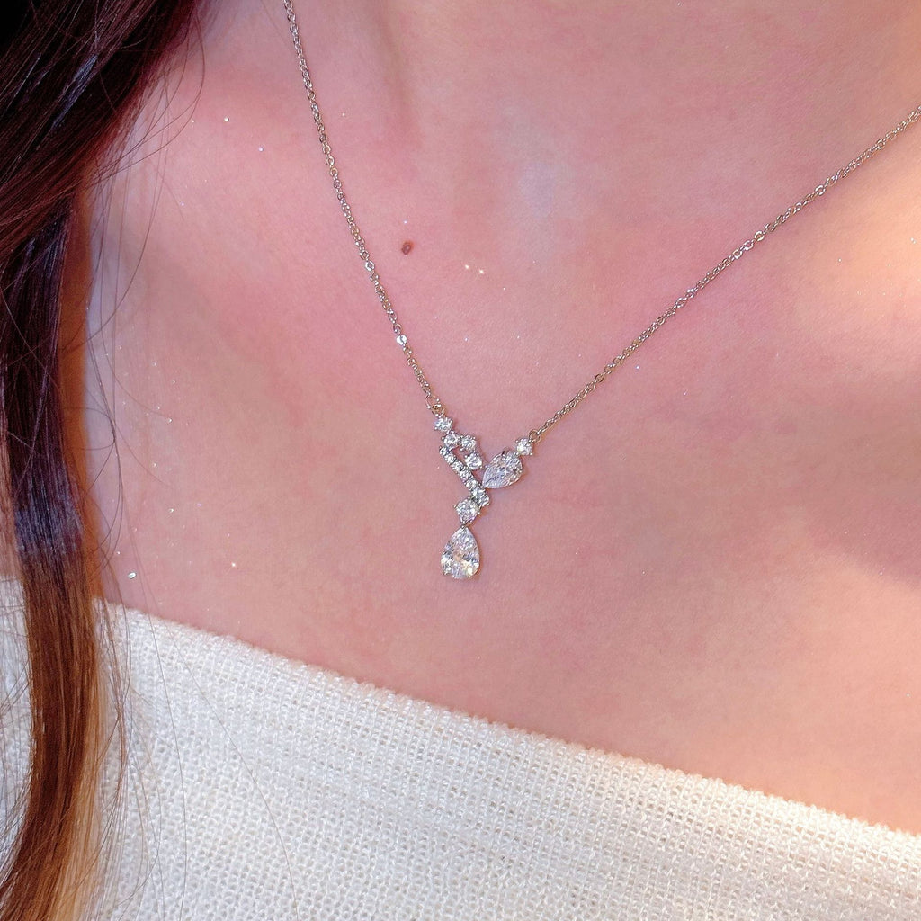Luxury Water Drop Necklace, Korean Style Shiny Clavicle Chain, Exquisite Niche All-match Fashion Pendant Jewelry