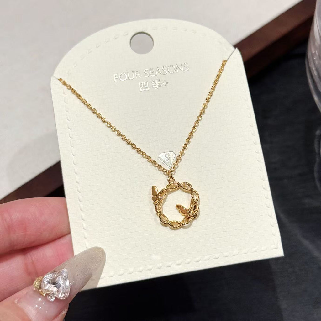 Golden Shovel Sand Gold Necklace, Non-fading Chinese Style Daily Neck Chain