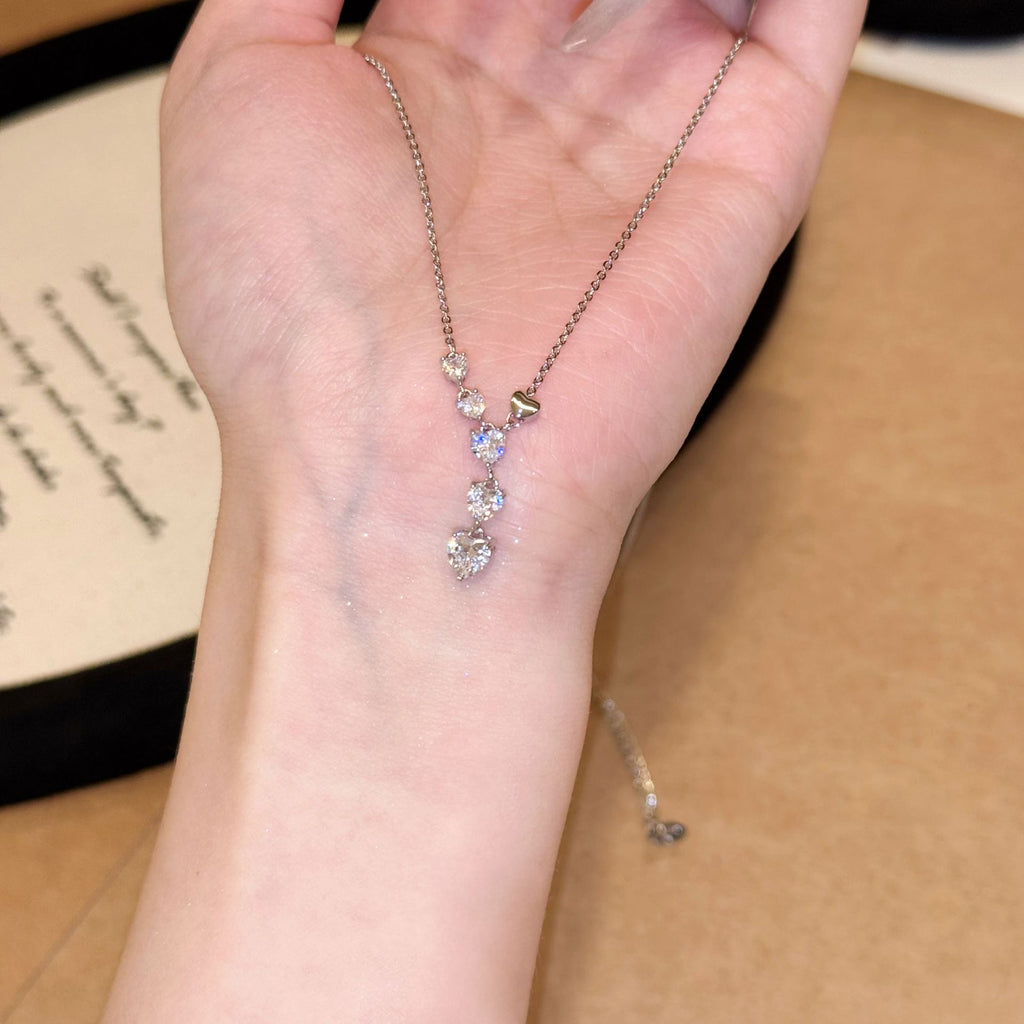 Heart Pendant Necklace for Women, Cubic Zirconia Dainty Luxury French Clavicle Chain, Minimalist All-match Jewelry