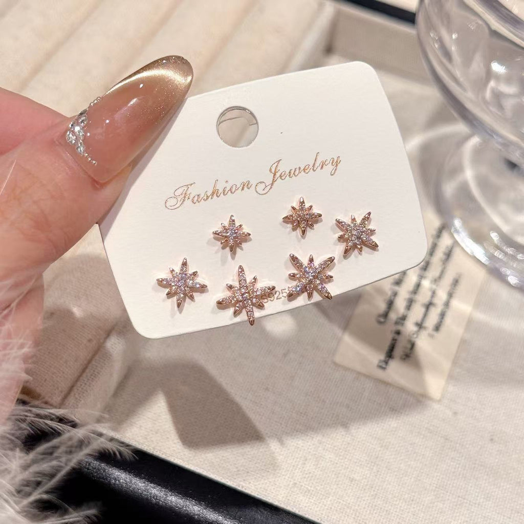3 Pairs Hexagram Stud Earrings, Ins Style Luxury Ear Jewelry, Trendy Versatile Elegant Earrings for Women