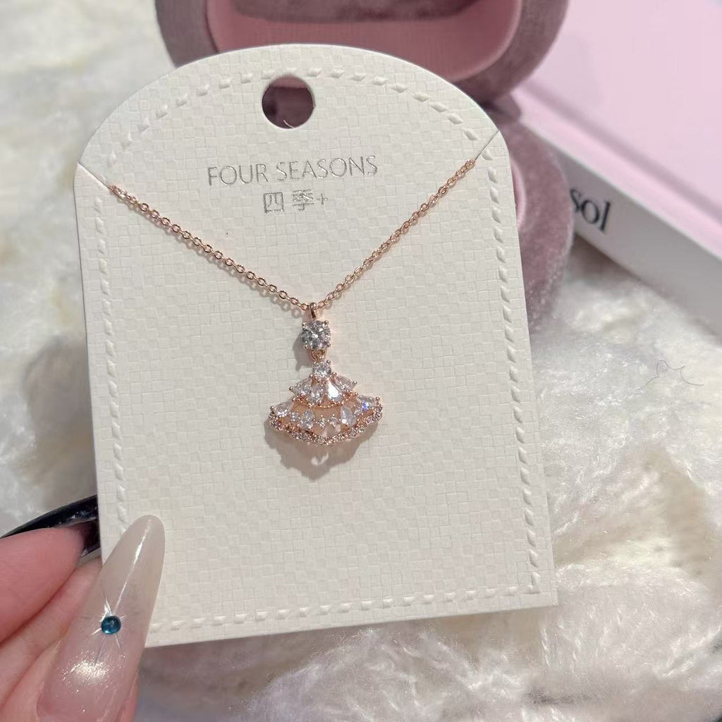 Shiny Rhinestone Dress Pendant Necklace, Luxury Gentle Vibe Daily Fashion Clavicle Chain