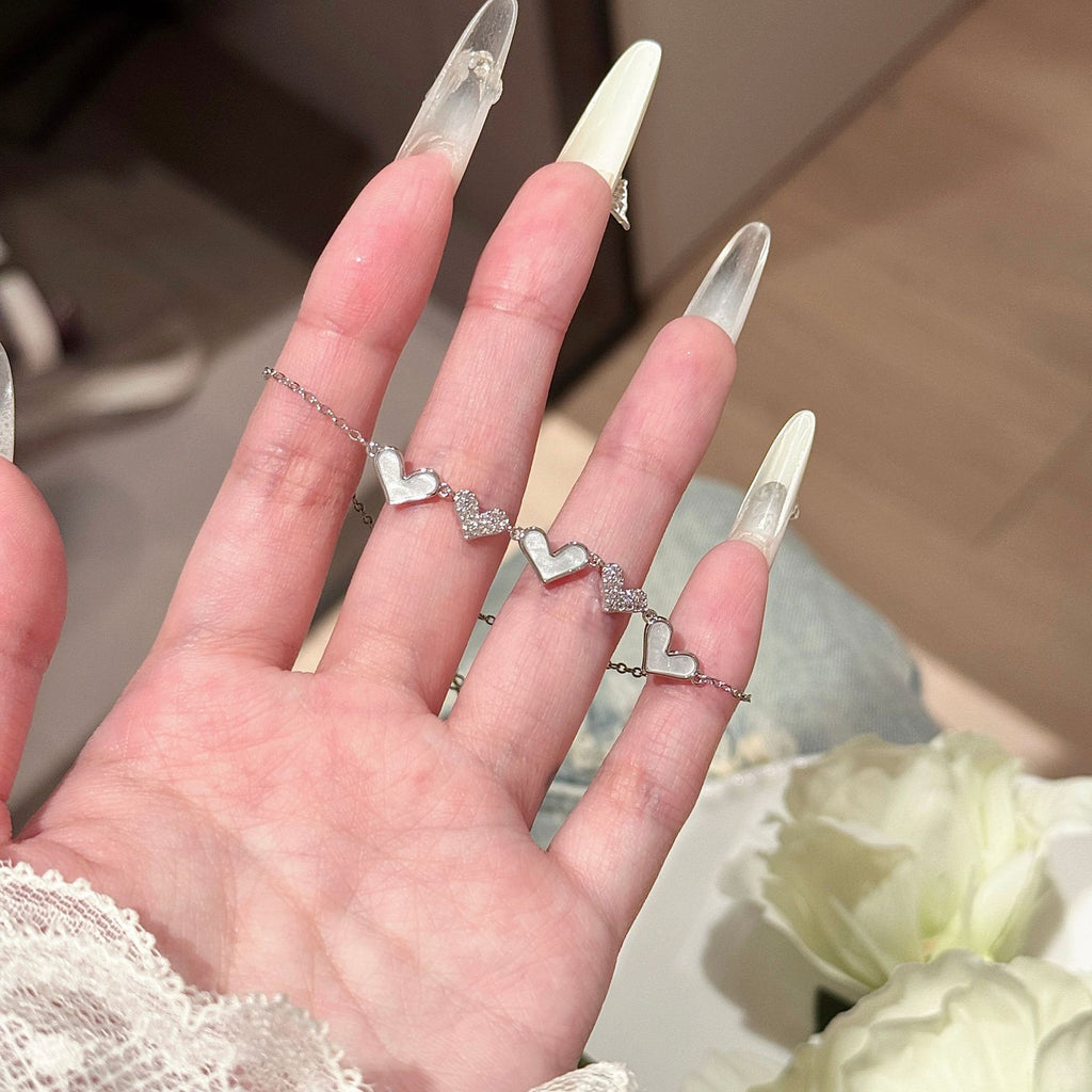 Korean Style Shell Heart Bracelet, Retro Design Luxury Niche Elegant Hand Jewelry