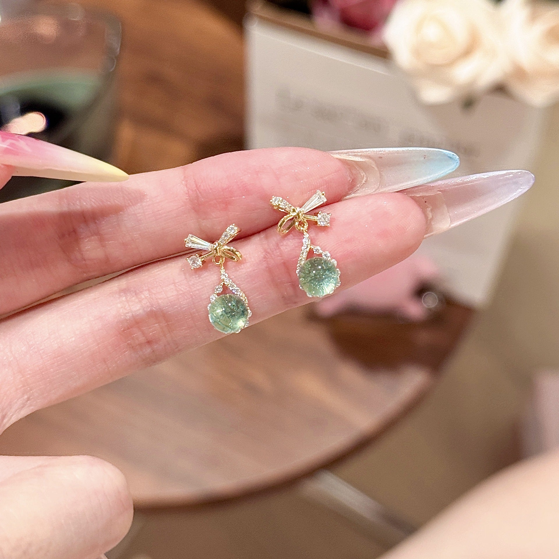 Bow & Teardrop Zircon Earrings, Dainty Luxury Drop Earrings for Women, 925 Sterling Silver Stud Earrings with Design Sense