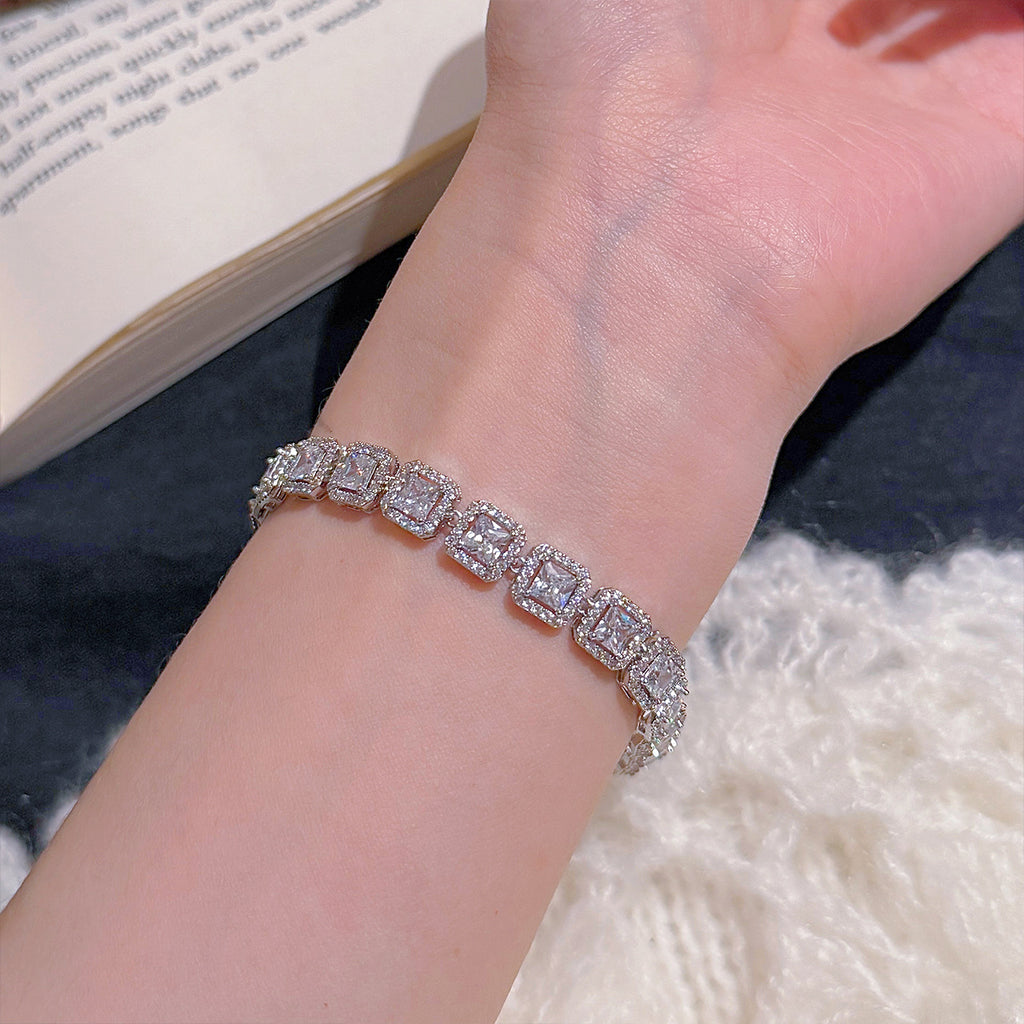 Shiny Cube Zircon Bracelet, Minimalist Luxury Dainty All-match Elegant Women Hand Jewelry