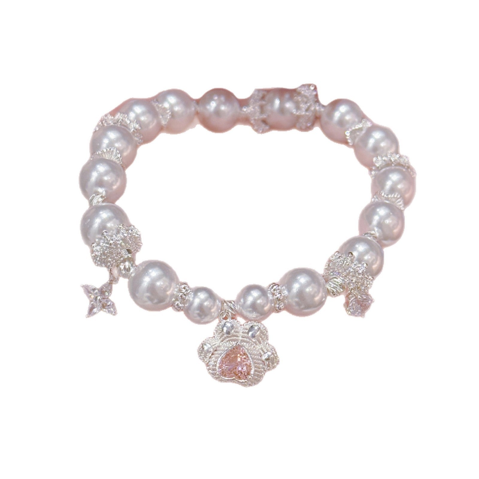 Cat Paw Heart Pearl Bracelet, Luxury Elegant Wrist Jewelry, Sweet Cute Exquisite All-match Fashion Bracelet for Outdoor Wear