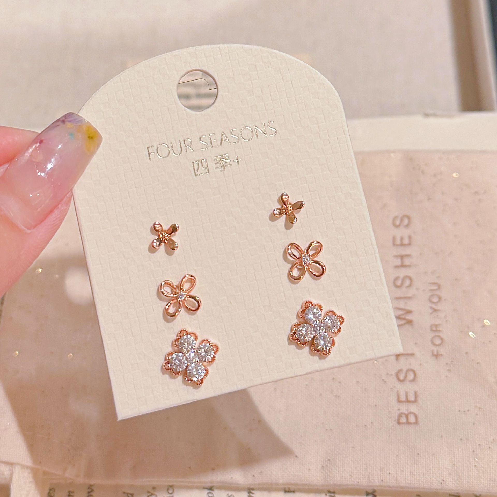 3 Pairs Lace Trim Flower Stud Earrings Set, Korean Style Luxury Dainty Soft Elegant All-match Jewelry