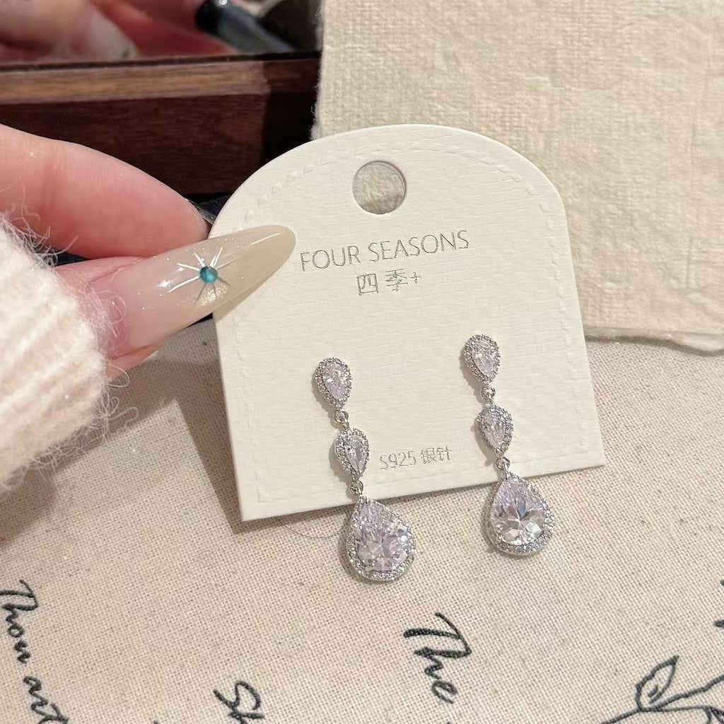 Minimalist Long Water Drop Pendant Earrings, Luxury Elegant S925 Silver Needle Exquisite Temperament Ear Studs