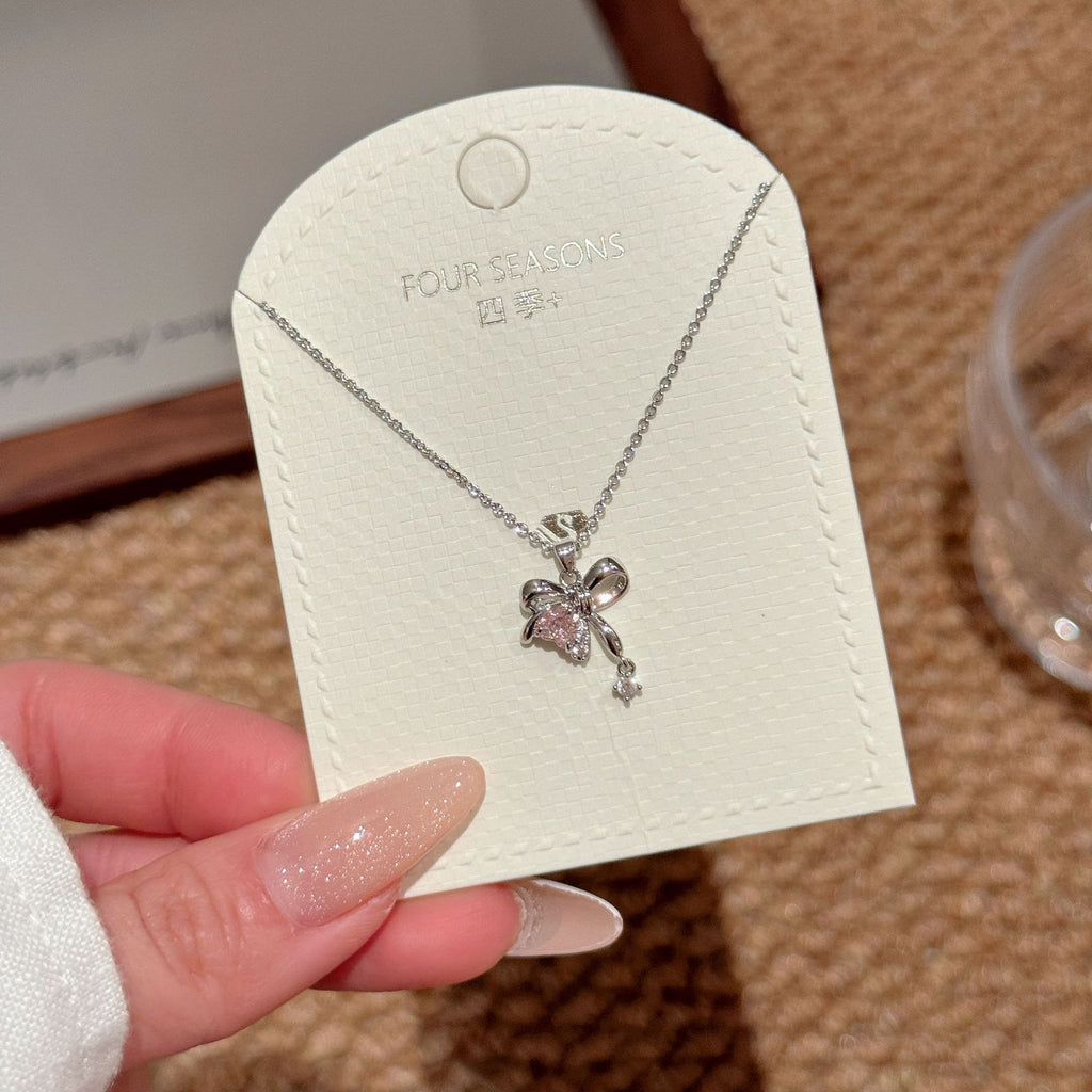 Sweet Minimal Bow Clavicle Necklace Luxury Trendy Women Daily Accessory