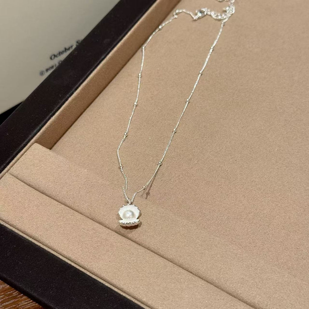 Korean Style Shell & Pearl Clavicle Necklace, Minimalist Fairy Dainty Jewelry, Niche Design Versatile Necklace for Women