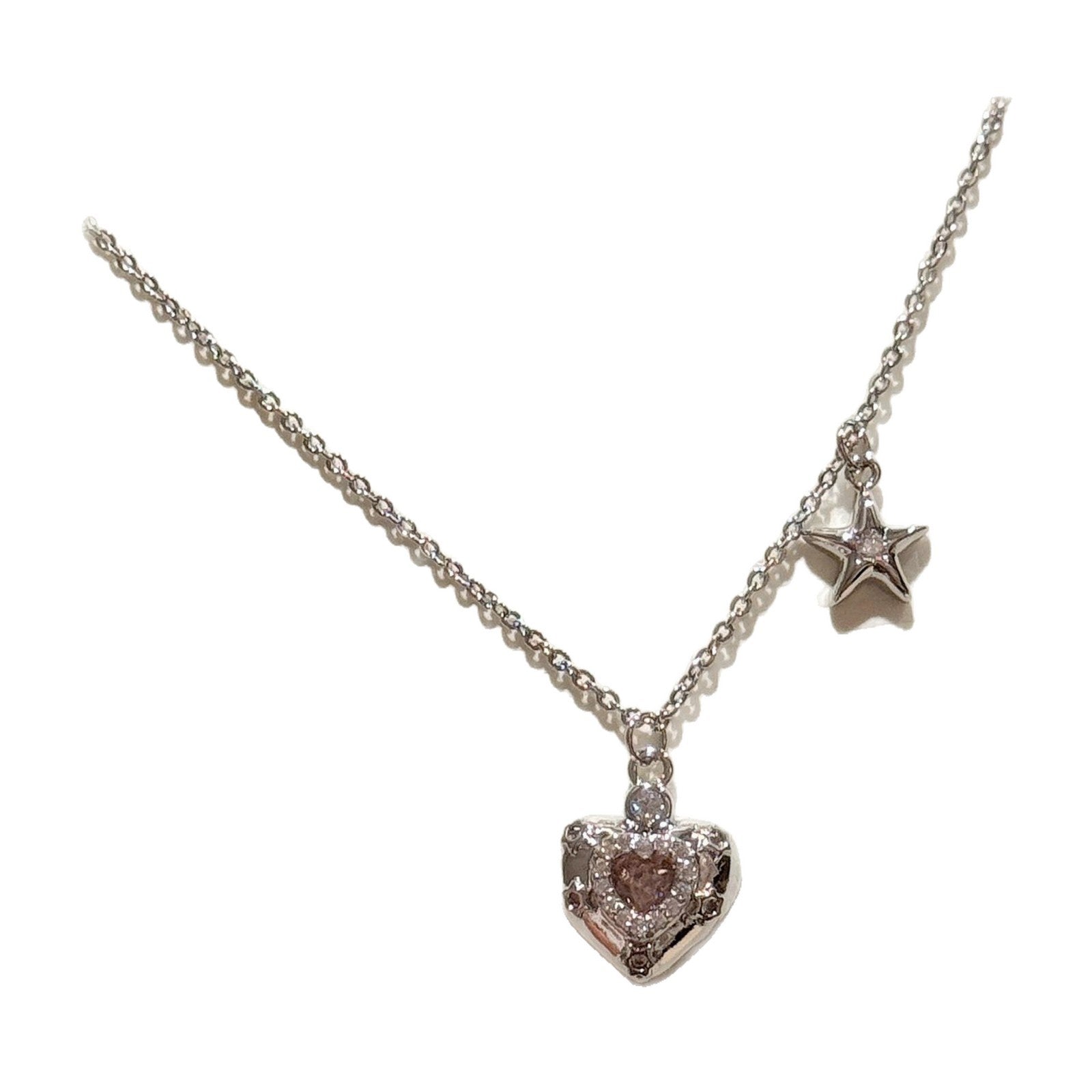 Red Zircon Heart Star Necklace, Elegant Trendy Daily Women Pendant Necklace