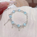 Aquamarine Cat's Eye Tassel Bracelet, Double Layer Stackable