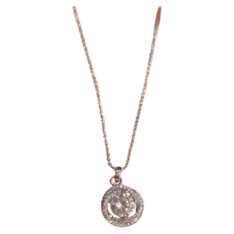 Circular Shiny Zircon Necklace, Luxury Niche Clavicle Chain, Minimalist Exquisite Versatile Daily Women Pendant