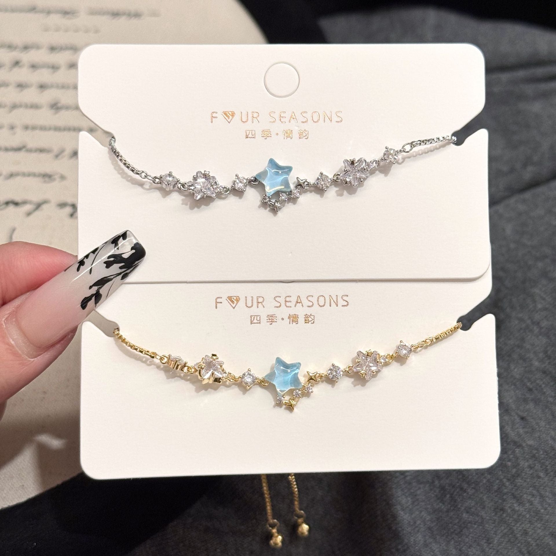 Aquamarine Beaded Bracelet, Luxury Versatile Niche Wrist Jewelry, Star Design Fashion Bracelet Trendy Japanese Korean Style for Women
