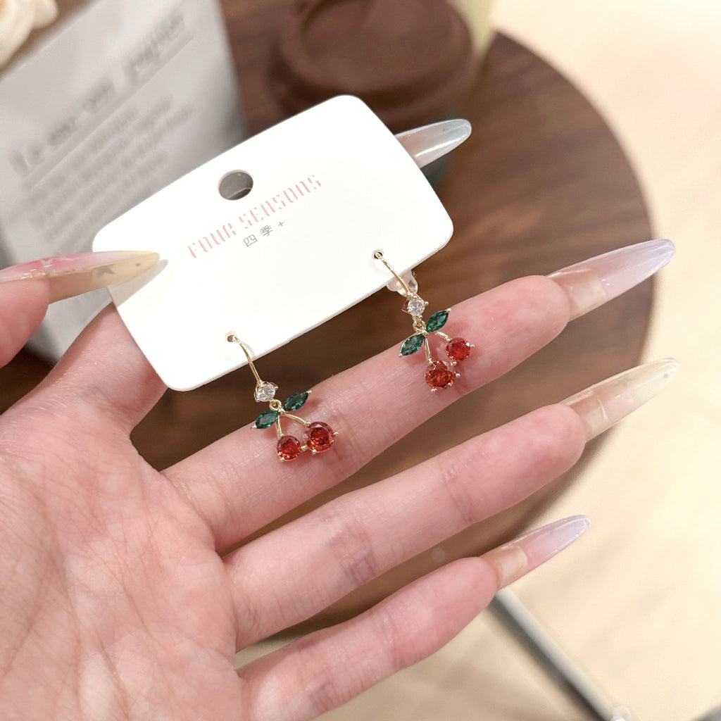 Red Cherry Necklace and Earrings Jewelry Set, Niche Luxury Elegant Clavicle Chain, Exquisite Temperament Fashion Accessories Set for Women