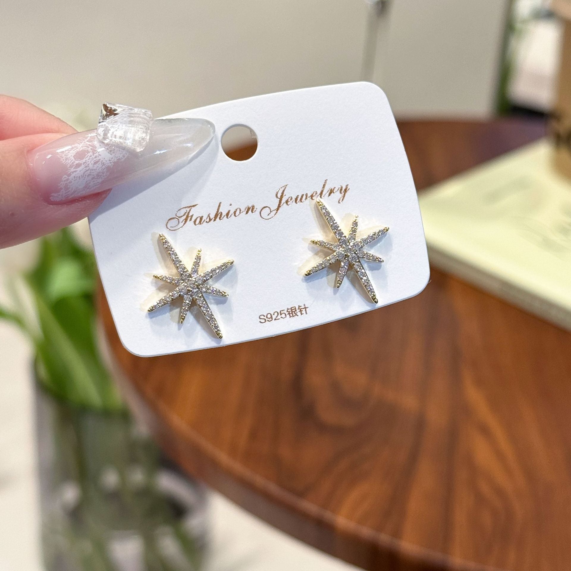 Eight Pointed Star Micro Inlaid Earrings, Luxury Temperament Daily Women Stud Earrings