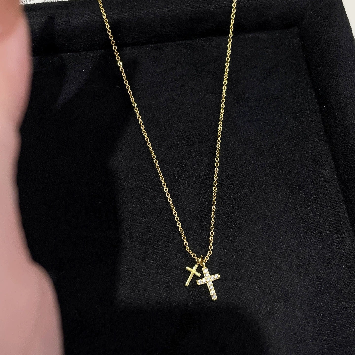 Hot Sale Double Cross Pendant Clavicle Necklace, Luxury Elegant Trendy Fine Jewelry for Women