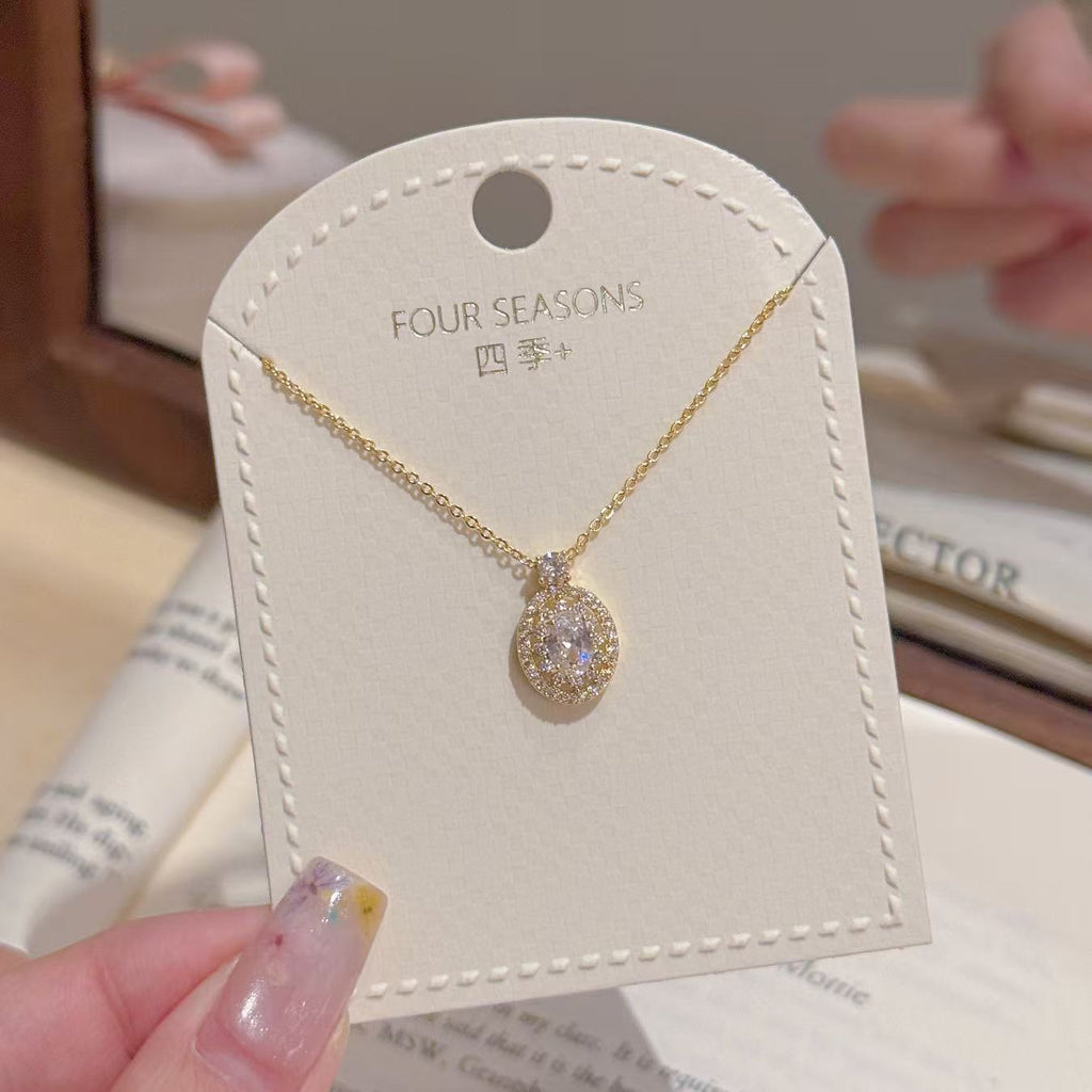 Oval Hollow Pendant Necklace, Minimalist Cool Tone Niche Luxury Clavicle Chain, Dainty Elegant All-match Necklace