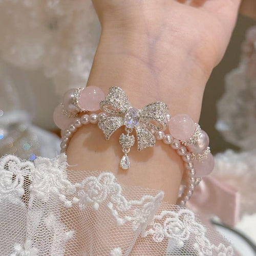 Bow Crystal Pearl Bracelet Elegant Sweet Luxury Versatile Women Hand Accessories