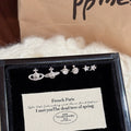 Pairs Saturn Stud Earrings, S925 Sterling Silver Post, Luxury Elegant Dainty Versatile Ear Jewelry for Women