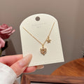 Red Zircon Heart Star Necklace, Elegant Trendy Daily Women Pendant Necklace