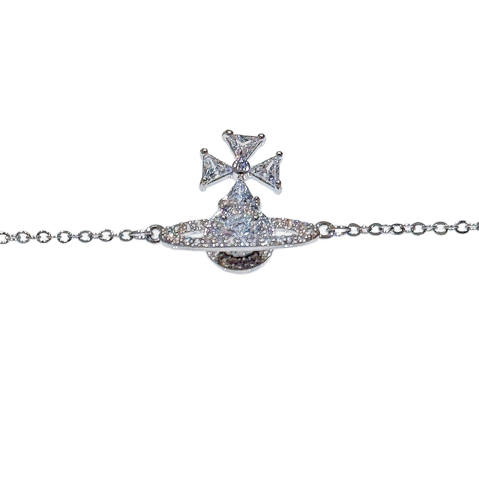 Saturn Heart Zircon Bracelet, Luxury Niche Vivienne Style Punk Hand Jewelry for Women