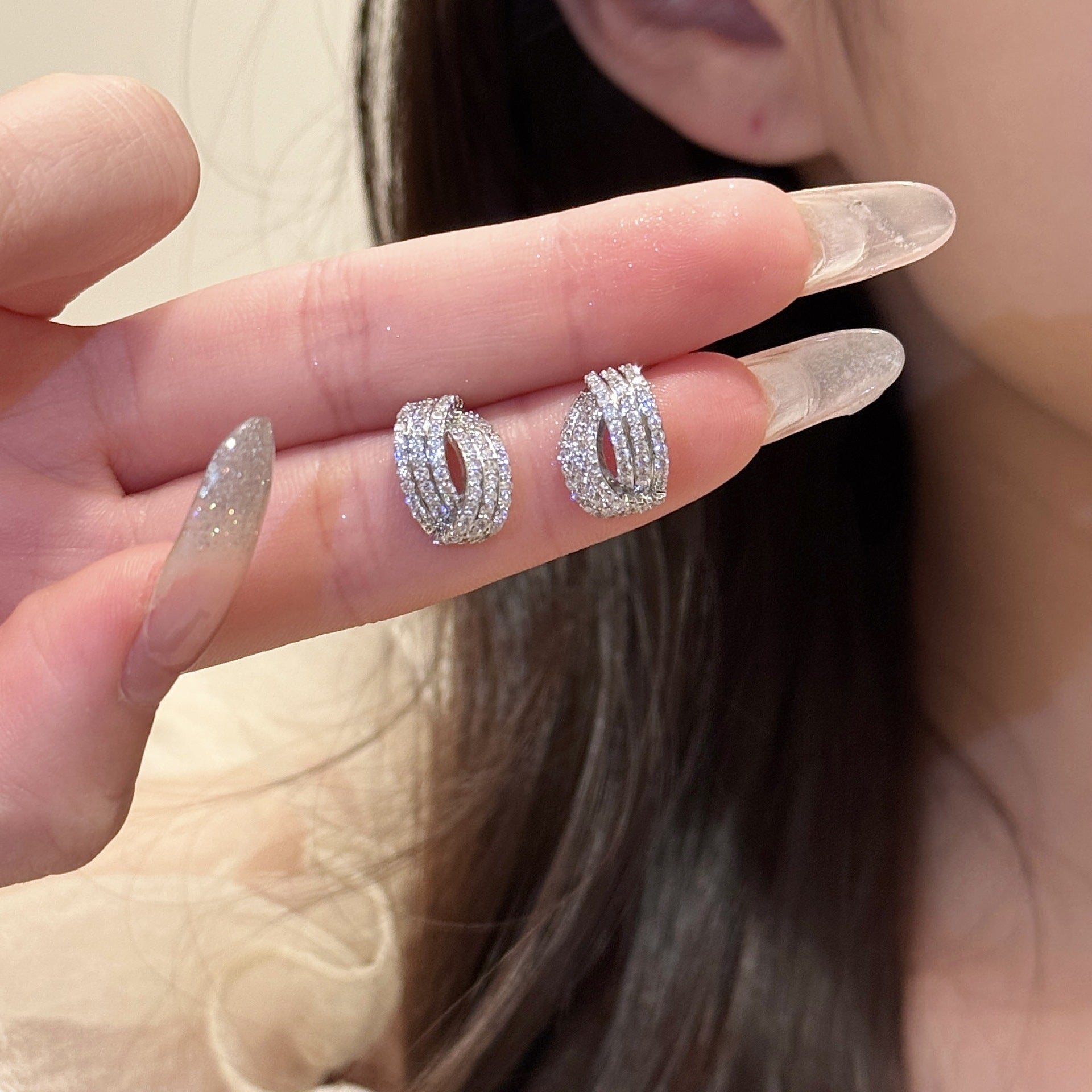 Cross-border European American Shiny Full Diamond Cross Earrings, Luxury Full Paved Zircon Studs