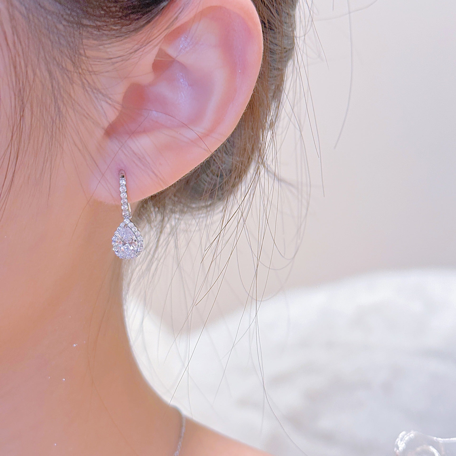 Teardrop Sparkling Drop Earrings, Luxury Shiny Zircon Dangle Earrings
