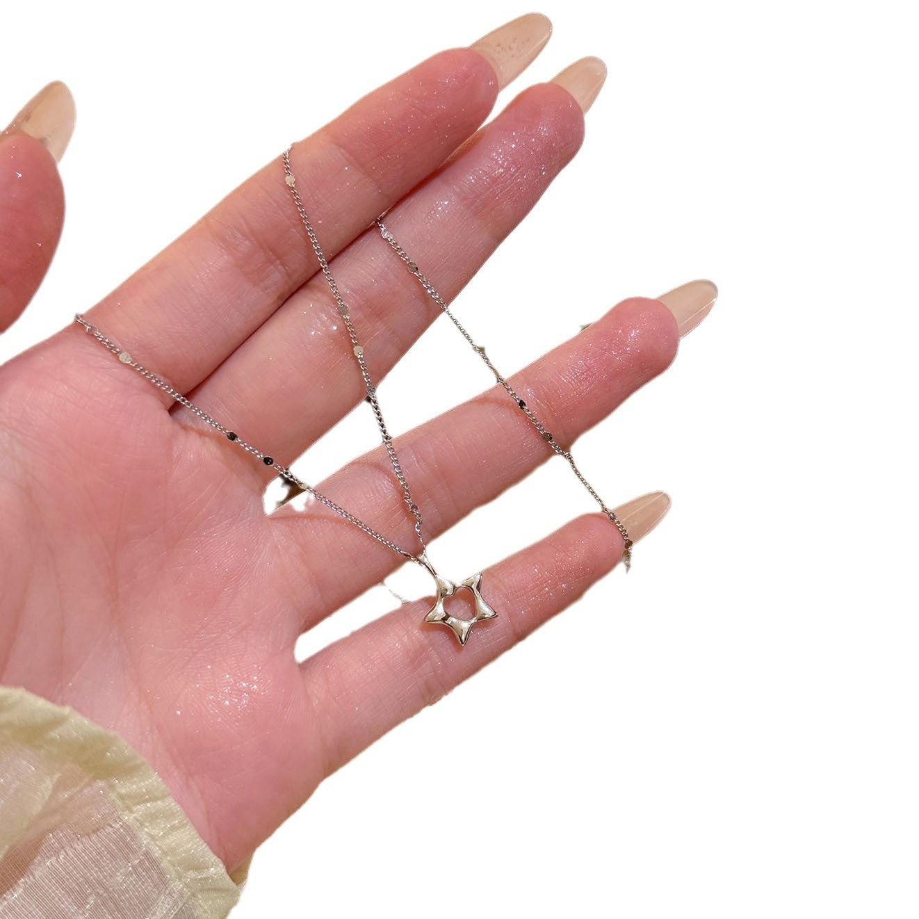 Cold Tone Star Tassel Necklace, Niche Design Shiny Zircon Pendant Clavicle Chain, Luxury Elegant Delicate Fashion Jewelry
