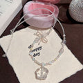 White Crystal Bow & Star Necklace, Cute Sweet Luxury Fashion Adjustable Chain Necklace Women Casual Party Jewelry水晶项链轻奢小众高级感精致甜美百搭项链