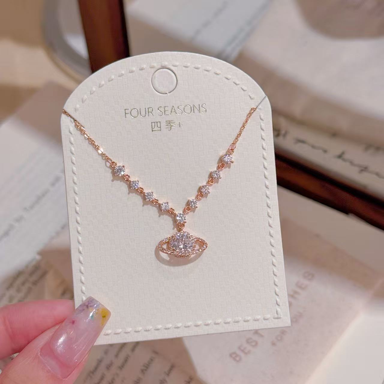 Luxury Saturn Necklace, Natural Zircon Clavicle Chain, Niche Fashion Jewelry