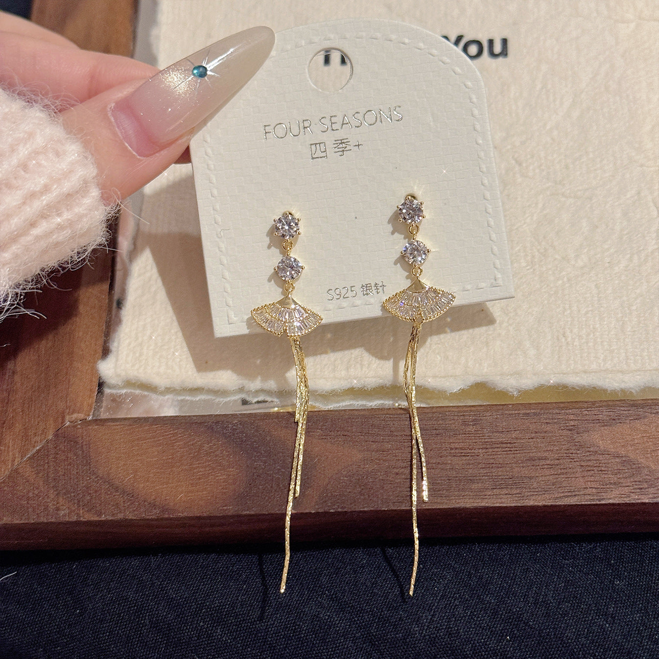 Aesthetic Fan Shape Tassel Drop Earrings, Luxury Dainty S925 Sterling Silver Post All-Match Elegant Women Ear Jewelry