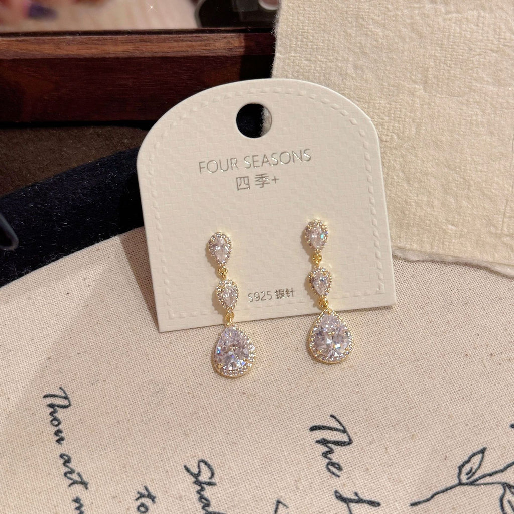 Minimalist Long Water Drop Pendant Earrings, Luxury Elegant S925 Silver Needle Exquisite Temperament Ear Studs