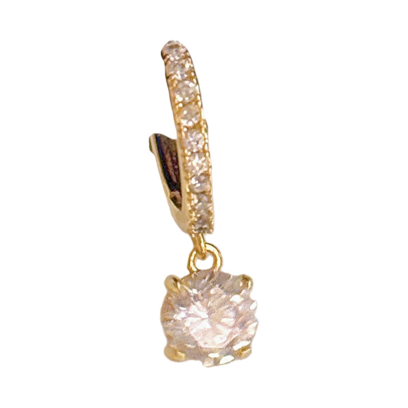 Cool Tone Zircon Circle Drop Hoop Earrings Minimal Luxury Women Earring
