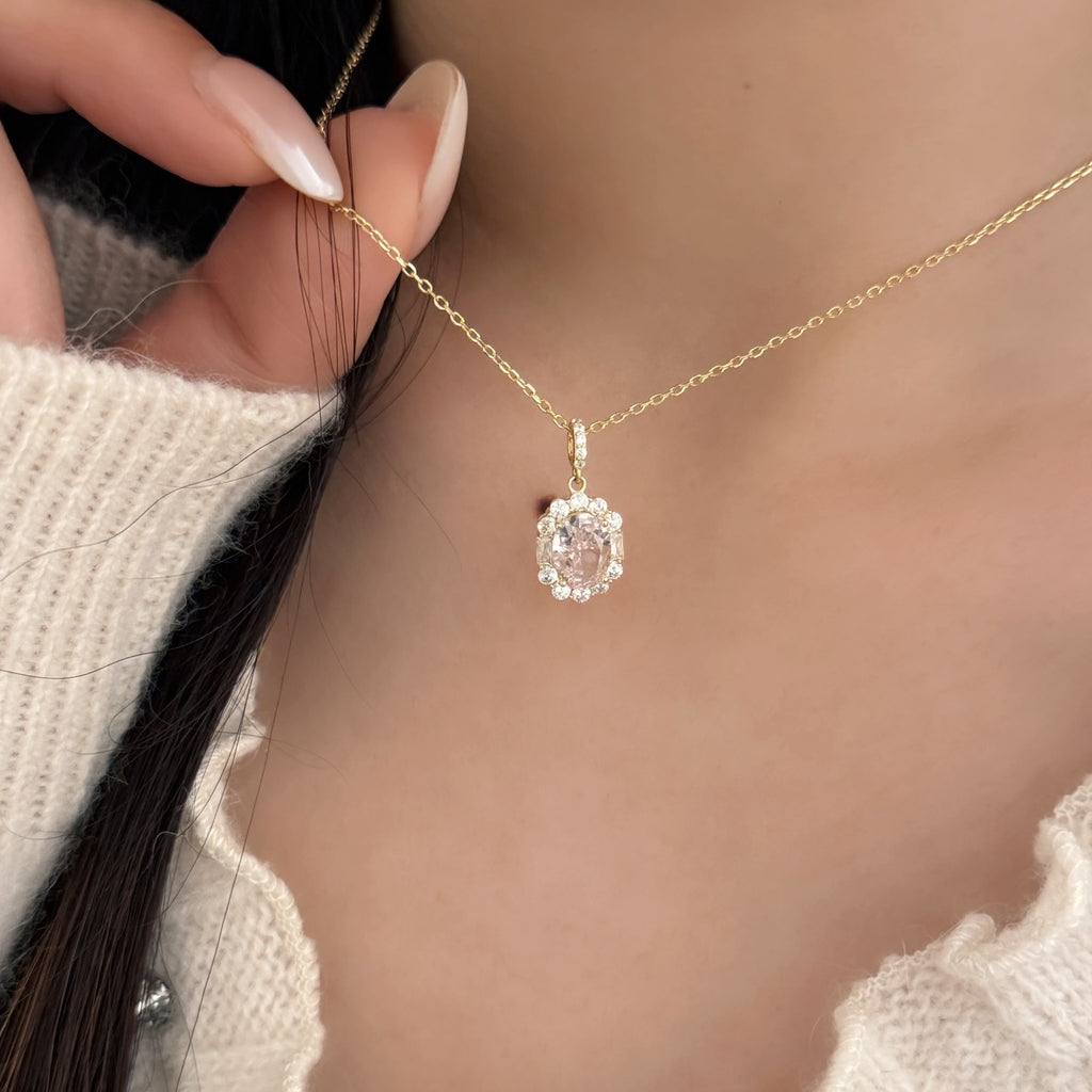 Luxury Vintage Oval Cubic Zirconia Pendant Necklace, Niche Upscale Dainty Elegant All-Match Choker Jewelry
